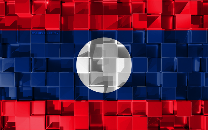 Flag of Laos, 3d flag, 3d cubes texture, Flags of Asian countries, 3d art, Laos, Asia, 3d texture, Laos flag
