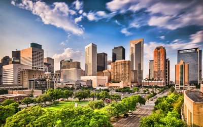 4k, Houston, verano, paisajes urbanos, Texas, estados UNIDOS, las ciudades de am&#233;rica, Am&#233;rica, edificios modernos, HDR, de la Ciudad de Houston, Ciudades de Texas