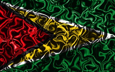4k, Flag of Guyana, abstract smoke, South America, national symbols, Guyanese flag, 3D art, Guyana 3D flag, creative, South American countries, Guyana