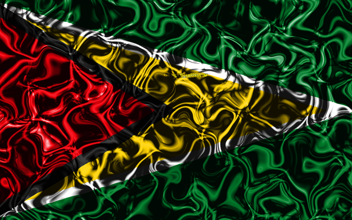 4k, Flag of Guyana, abstract smoke, South America, national symbols, Guyanese flag, 3D art, Guyana 3D flag, creative, South American countries, Guyana