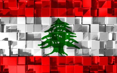 Lippu Libanonin, 3d-lippu, 3d kuutiot rakenne, Liput Aasian maat, 3d art, Libanon, Aasiassa, 3d-rakenne, Libanonin lippu