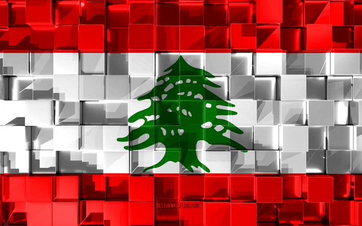 Flag of Lebanon, 3d flag, 3d cubes texture, Flags of Asian countries, 3d art, Lebanon, Asia, 3d texture, Lebanon flag