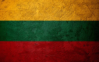 Liettuan lipun alla, betoni rakenne, kivi tausta, Liettuan lippu, Euroopassa, Liettua, liput kivi