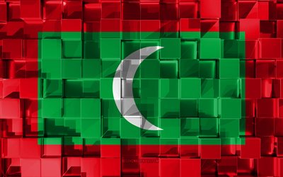 Flag of Maldives, 3d flag, 3d cubes texture, Flags of Asian countries, 3d art, Maldives, Asia, 3d texture, Maldives flag