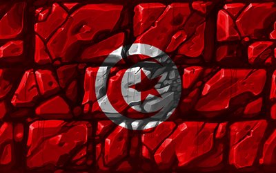 Tunisiska flaggan, brickwall, 4k, Afrikanska l&#228;nder, nationella symboler, Flaggan i Tunisien, kreativa, Tunisien, Afrika, Tunisien 3D-flagga