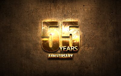 55 Years Anniversary, golden signs, anniversary concepts, brown metal background, 55th anniversary, creative, Golden 55th anniversary sign
