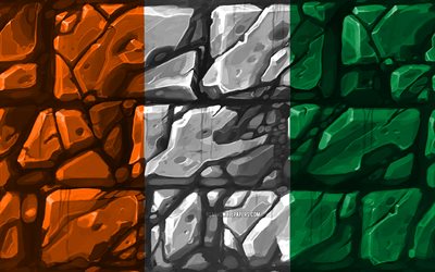 ivorische flagge, brickwall, 4k, afrikanischen l&#228;ndern, die nationalen symbole, die flagge von cote d ivoire, kreativ, cote d ivoire, afrika, cote d ivoire 3d flag