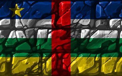 Keski-Afrikan Tasavallan lippu, brickwall, 4k, Afrikan maissa, kansalliset symbolit, Lippu, Keski-Afrikan Tasavalta, luova, Afrikka, AUTO 3D flag