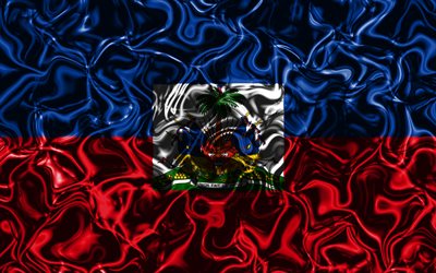 4k, flagge von haiti, abstrakt, rauch, nordamerika, nationale symbole, haitianische fahne, 3d-kunst, haiti 3d flag, kreativ, haiti