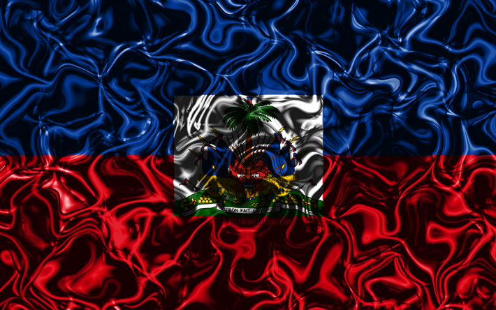 4k, Bandiera di Haiti, astratto fumo, Nord America, simboli nazionali, bandiera di Haiti, 3D arte, Haiti 3D, bandiera, creativo, paesi del Nord america, Haiti