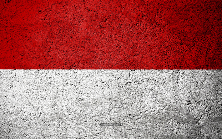 Bandera de M&#243;naco, de hormig&#243;n de textura, de piedra de fondo, bandera de M&#243;naco, Europa, M&#243;naco, las banderas de la piedra en