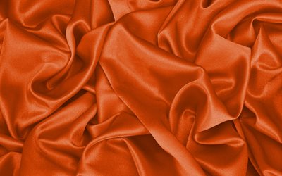 4k, arancio seta texture ondulata texture tessuto, seta, tessuto arancione di sfondo, arancione raso, tessuto di trame, di raso, di seta, texture, texture tessuto arancione