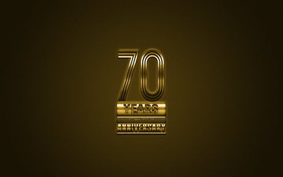 70 Aniversario, oro elegante s&#237;mbolo, de oro 70 Aniversario signo, fondo dorado, arte creativo, Aniversario de S&#237;mbolos