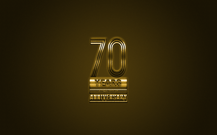 70 &#176; Anniversario dorata, elegante, simbolo, golden 70 &#176; Anniversario segno, sfondo d&#39;oro, il 70 &#176; Anniversario, arte creativa, Anniversario Simboli