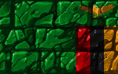 Zambiya, yaratıcı, Zambia, Afrika Zambiya bayrağı, brickwall, 4k, Afrika &#252;lkeleri, ulusal semboller, Bayrak, Zambiya 3D bayrak