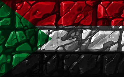 Sudans flagga, brickwall, 4k, Afrikanska länder, nationella symboler, Flaggan i Sudan, kreativa, Sudan, Afrika, Sudan 3D-flagga