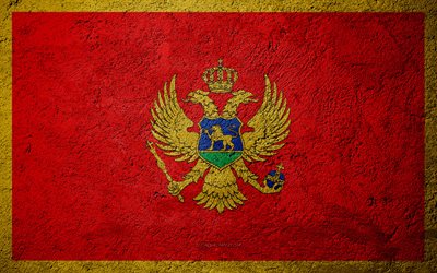 Bandera de Montenegro, de hormig&#243;n de textura, de piedra de fondo, bandera de Montenegro, Europa, Montenegro, banderas en piedra