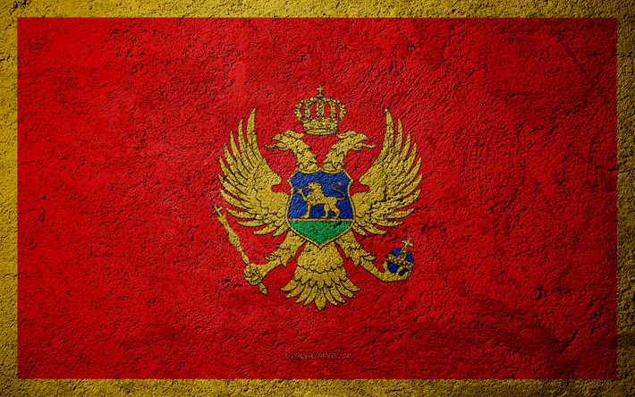 Bandeira de Montenegro, textura de concreto, pedra de fundo, Montenegro bandeira, Europa, Montenegro, bandeiras da pedra