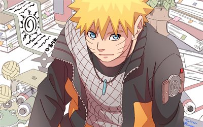 Naruto Uzumaki, main characters, portrait, japanese magna, art, Uzumaki clan, Naruto