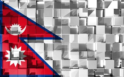Flaggan i Nepal, 3d-flagga, 3d kuber konsistens, Flaggor fr&#229;n l&#228;nder i Asien, 3d-konst, Nepal, Asien, 3d-textur, Nepals flagga