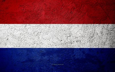 Lippu Alankomaat, betoni rakenne, kivi tausta, Alankomaat lippu, Euroopassa, Alankomaat, liput kivi
