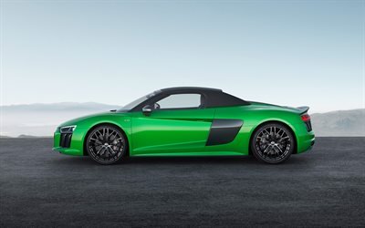 Audi R8 Spyder, 2018 carros, supercarros, cabriolets, verde r8, Audi