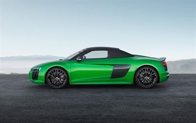 أودي R8 سبايدر, 2018 السيارات, شيلت, cabriolets, الأخضر r8, أودي