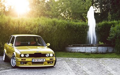 low rider, BMW M3 E30, tuning, BMW S&#233;rie 3, jaune m3, position, BMW