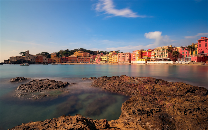Sestri Levante, Harbor, morning, sunrise, sea, Genoa, Italy, Ligurian Sea, Liguria