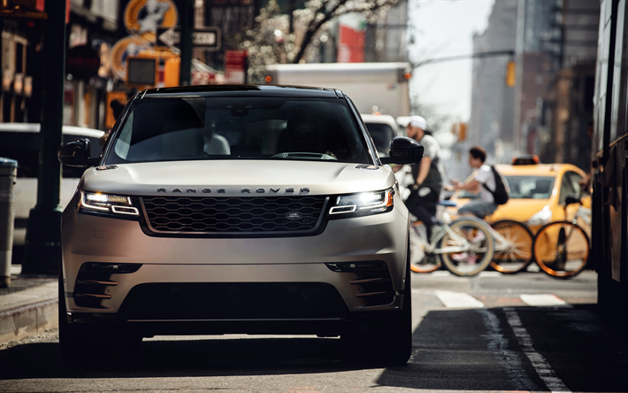 Range Rover Velar R-Dinamik, farlar, 2018 otomobil, SUV, 4k, Range Rover