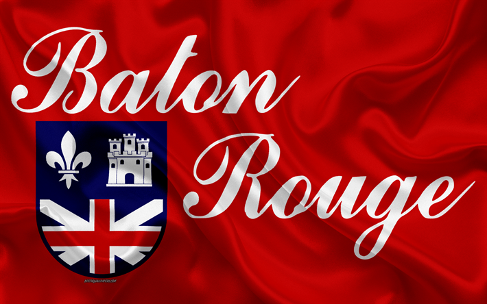 Bandeira de Baton Rouge, 4k, textura de seda, Cidade americana, de seda vermelha da bandeira, Baton Rouge bandeira, Louisiana, EUA, arte, Estados unidos da Am&#233;rica, Baton Rouge