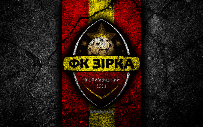 4k, Zirka Kropyvnytskyi FC, logotipo, UPL, el f&#250;tbol, la piedra negra, el ucraniano de la Premier League, el grunge, el club de f&#250;tbol, Ucrania, Zirka Kropyvnytskyi, negro, piedra, asfalto, la textura, el FC Zirka Kropyvnytskyi