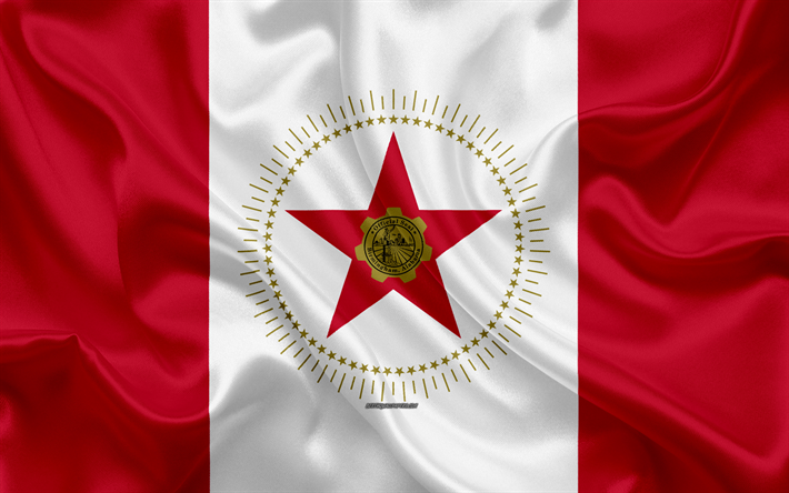 Bandera de Birmingham, 4k, de seda, de la textura, de la ciudad Estadounidense, blanco, rojo bandera de seda, Birmingham bandera, Alabama, estados UNIDOS, el arte, los Estados unidos de Am&#233;rica, Birmingham