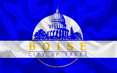Flag of Boise, 4k, silk texture, American city, blue silk flag, Boise flag, Idaho, USA, art, United States of America, Boise