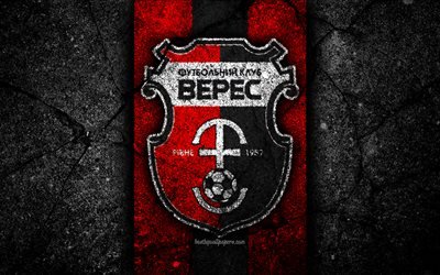 4k, Veres Rivne FC, logo, UPL, soccer, black stone, Ukrainian Premier League, grunge, football club, Ukraine, Veres Rivne, asphalt texture, FC Veres Rivne