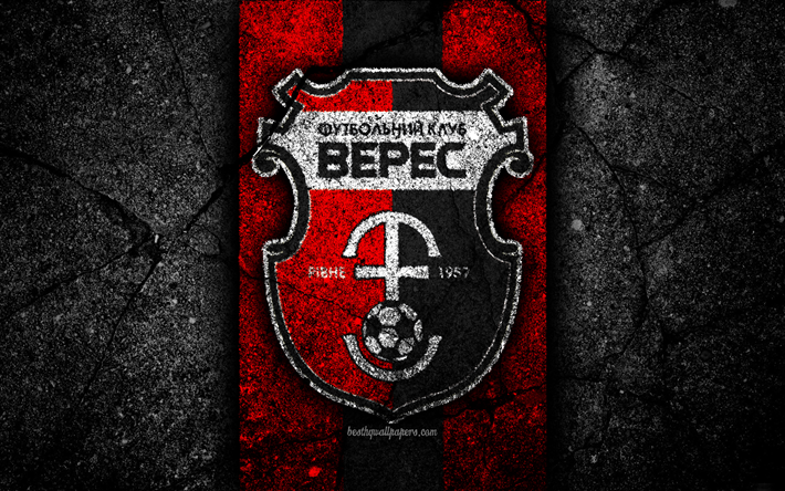 4k, Veres Rivne FC, logotipo, UPL, el f&#250;tbol, la piedra negra, el ucraniano de la Premier League, el grunge, el club de f&#250;tbol, Ucrania, Veres Rivne, negro, piedra, asfalto, la textura, el FC Veres Rivne
