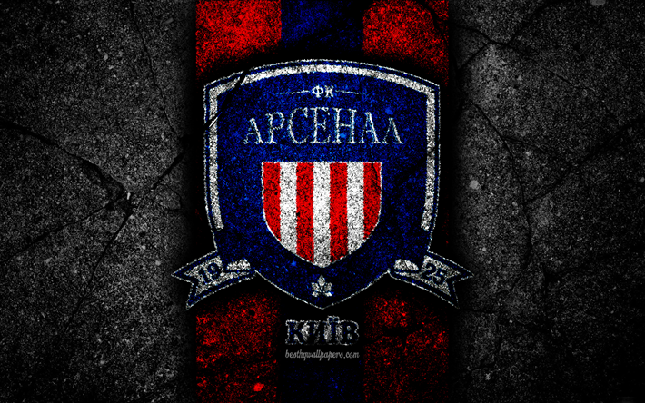4k, Arsenal Kyiv FC, logo, UPL, soccer, black stone, Ukrainian Premier League, grunge, football club, Ukraine, Arsenal Kyiv, asphalt texture, FC Arsenal Kyiv