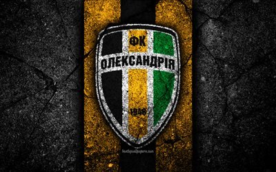 4k, Oleksandriya FC, logo, UPL, soccer, black stone, Ukrainian Premier League, grunge, football club, Ukraine, Oleksandriya, asphalt texture, FC Oleksandriya