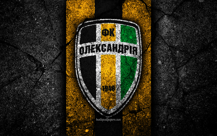 4k, FC Oleksandriya, logo, UPL, jalkapallo, musta kivi, Ukrainan Premier League, grunge, football club, Ukraina, Oleksandriya, asfaltti rakenne