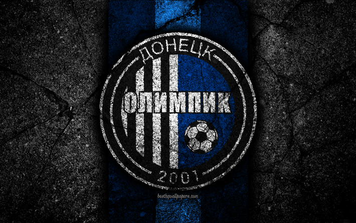 4k, Olimpik Donetsk FC, logo, UPL, jalkapallo, musta kivi, Ukrainan Premier League, grunge, football club, Ukraina, Olimpik Donetsk, asfaltti rakenne, FC Olimpik Donetsk