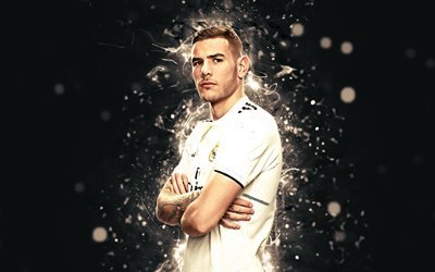Theo Hernandez, 4k, s&#228;song 2018-2019, fotbollsspelare, neon lights, Real Madrid, fotboll, Hernandez, fan art, Ligan