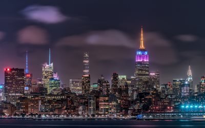New York, natt, USA, Amerikansk metropol, stadsbilden, stadens ljus, NYC