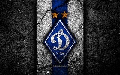 4k, Dynamo Kyiv FC, logo, UPL, soccer, black stone, Ukrainian Premier League, grunge, football club, Ukraine, Dynamo Kyiv, Dynamo Kiev, asphalt texture, FC Dynamo Kyiv