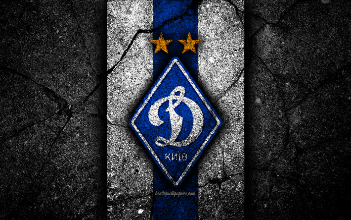 4k, le FC Dynamo Kyiv, logo, LUP, le soccer, la pierre noire, de l&#39;ukraine Premier League, grunge, club de football, l&#39;Ukraine, le Dynamo Kiev, pierre noire, l&#39;asphalte, la texture
