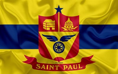 Flag of Saint Paul, 4k, silk texture, American city, yellow silk flag, Saint Paul flag, Minnesota, USA, art, United States of America, Saint Paul