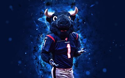 Toro, 4k, mascota, Texanos de Houston, el arte abstracto, de la NFL, creativo, estados UNIDOS, Houston Texans mascota de la Liga Nacional de F&#250;tbol americano, la NFL, mascotas, mascota oficial, Toro Houston Texans Mascota