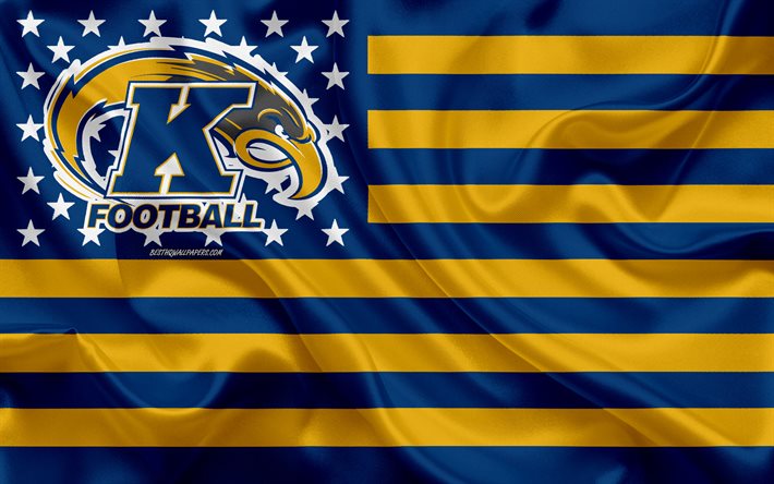 Kent State Golden Vilkkuu, Amerikkalainen jalkapallo joukkue, luova Amerikan lippu, sininen keltainen lippu, NCAA, Kent, Ohio, USA, Kent State Golden Vilkkuu logo, tunnus, silkki lippu, Amerikkalainen jalkapallo