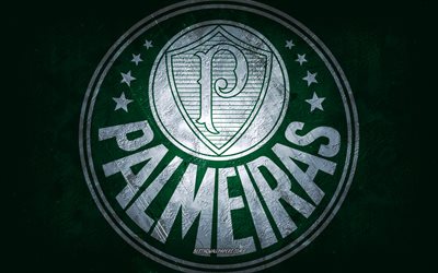 Palmeiras, Brazilian football team, green background, Palmeiras logo, grunge art, Serie A, Brazil, football, Palmeiras emblem