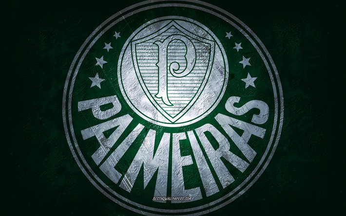 Palmeiras, squadra di calcio Brasiliana, sfondo verde, logo Palmeiras, grunge, Serie A, Brasile, calcio, emblema Palmeiras