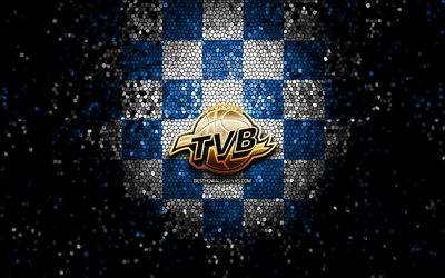 Universo Treviso Basket, logo à paillettes, LBA, fond à carreaux blanc vert, basket-ball, club de basket-ball italien, logo Universo Treviso Basket, art mosaïque, Lega Basket Serie A